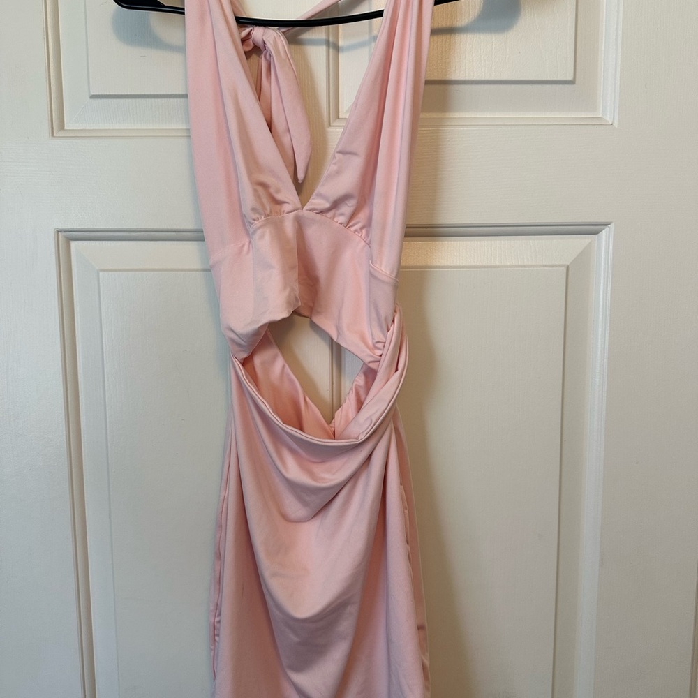 SHEIN Light Pink Satin Dress with Tie Back